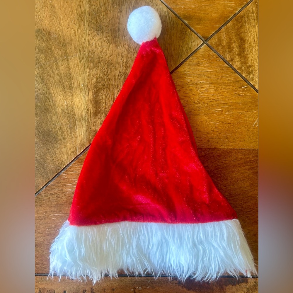 Festive Costume Adult Red Santa Hat with White Trim &White Pom Pom